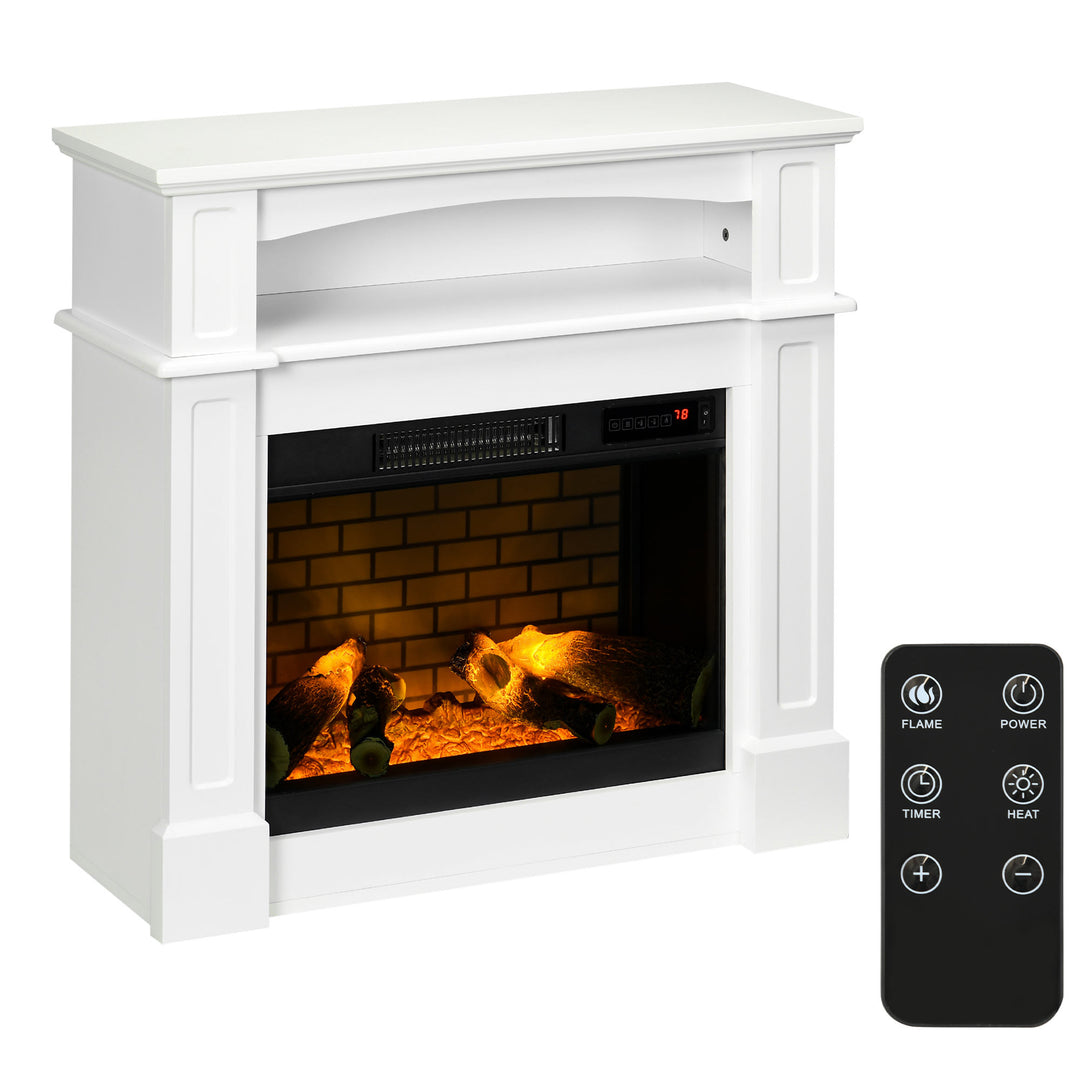 HOMCOM Electric Fireplace with Mantel, Freestanding Heater Corner Firebox with Remote Control, 700W/1400W, White