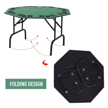 Soozier Folding Poker Table, 47" Octagon Blackjack Poker Game Table for 8 Players with Cup Holders, Green