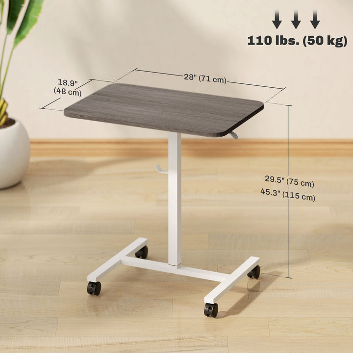 HOMCOM Height Adjustable Standing Desk, Pneumatic Sit Stand Desk with Wheels and Headphone Hook for Home Office, Natural