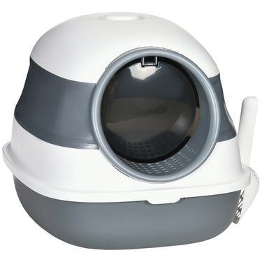 PawHut Foldable Large Cat Litter Box with Lid, Covered Kitten Litter Box w/ Automatic Cat Litter-Proof Sides, Deodorization, Easy to Clean, White and Grey