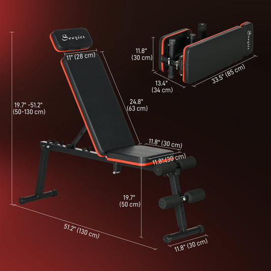 Soozier Adjustable Weight Bench, Foldable Workout Bench with Extended Head Protection, Flat or Incline
