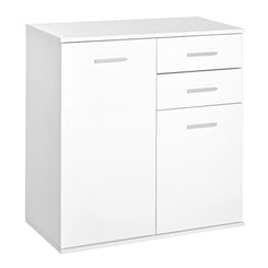 HOMCOM High Gloss Sideboard with 2 Drawers and 2 Doors, Buffet Cabinet with Adjustable Shelf, Coffee Bar Cabinet with Storage, White