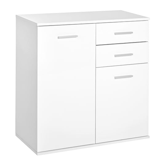 HOMCOM High Gloss Sideboard with 2 Drawers and 2 Doors, Buffet Cabinet with Adjustable Shelf, Coffee Bar Cabinet with Storage, White