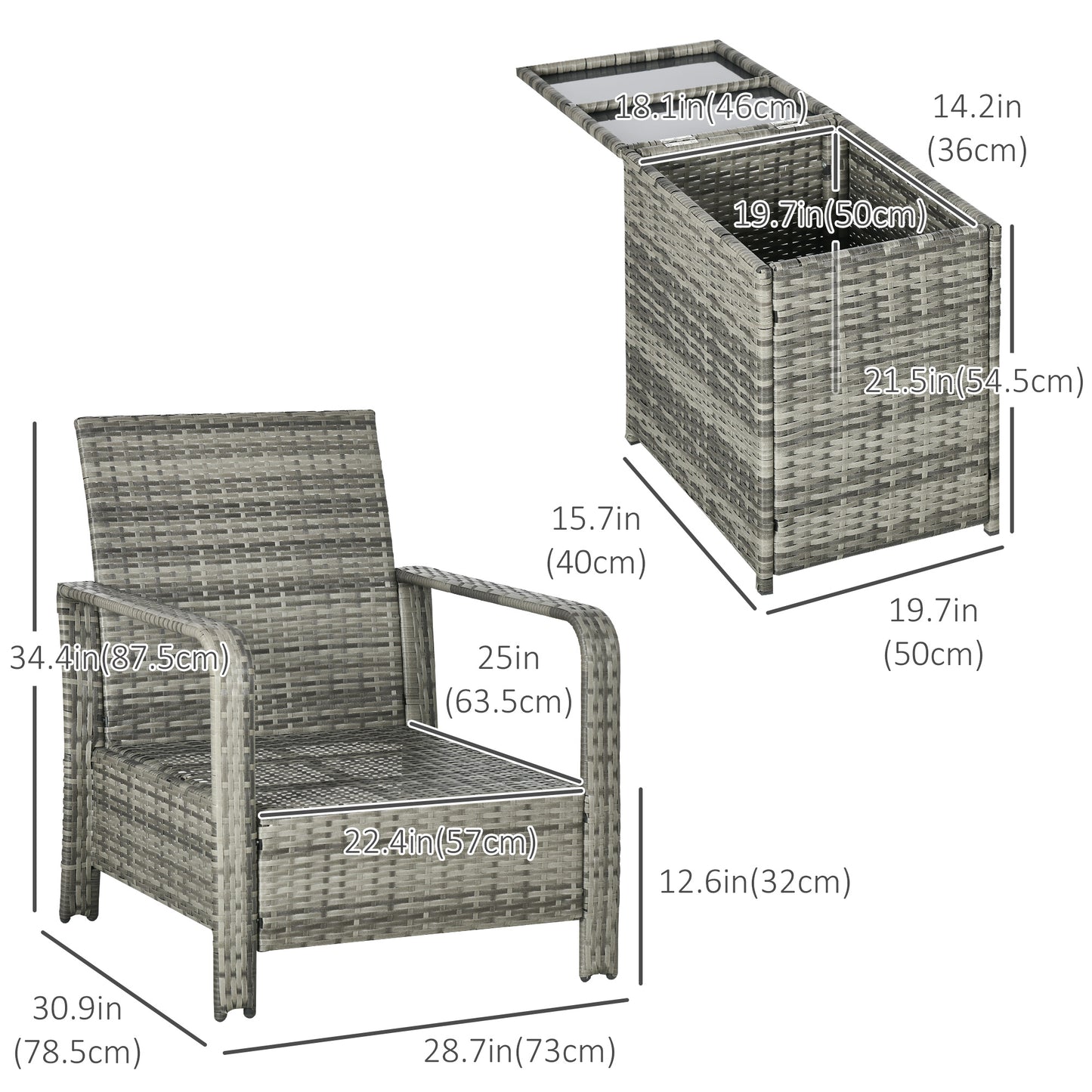Outsunny 3 Pieces Wicker Patio Furniture Set, Rattan Bistro Set with Storage Coffee Table and Thickened Cushions, Outdoor Conversation Set for Garden, Porch, Balcony, Red