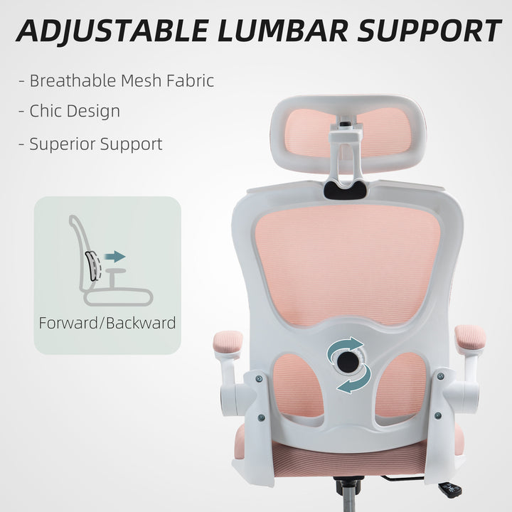 HOMCOM Mesh Office Chair, Ergonomic Desk Chair with Flip-up Armrest, Rotatable Headrest, Adjustable Lumbar Support, Black