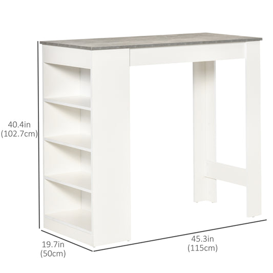HOMCOM Bar Table, High Top Pub Table with 4 Storage Shelves, Modern Bar Height Table for Home Bar, Kitchen, Grey
