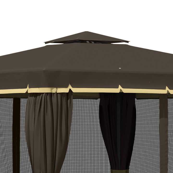 Outsunny 10' x 10' 2-Tier Outdoor Gazebo Canopy Tent with Zippered Mesh Sidewalls, Aluminum Frame for Patio, Backyard, Beige