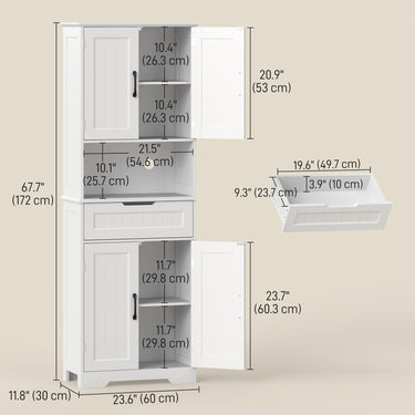 HOMCOM Kitchen Buffet with Hutch, 68" Tall Kitchen Pantry Cabinet with Small Open Counter, 4 Doors, Drawer, White