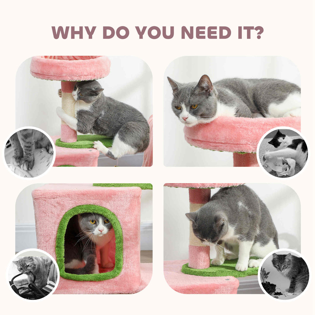 PawHut 28" Cat Tree Tower with Plush Top Bed, Cozy Condo, Sisal Scratching Post, Perch, Dangling Ball, Light Grey