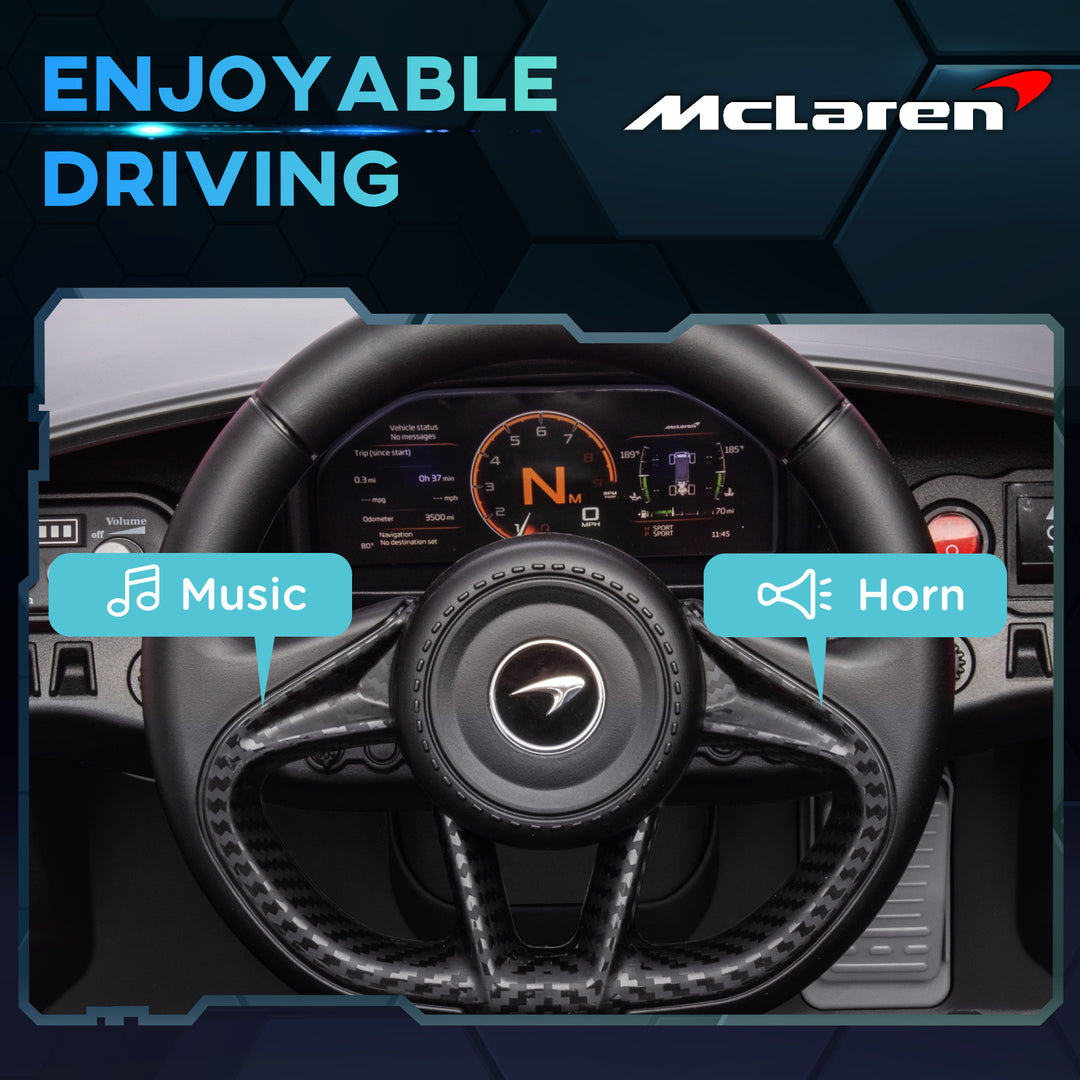 Qaba McLaren 765LT Licensed 12V Kids Electric Car w/ Scissor Doors, Transport Wheels, Remote, Slow Start, Music Horn Black