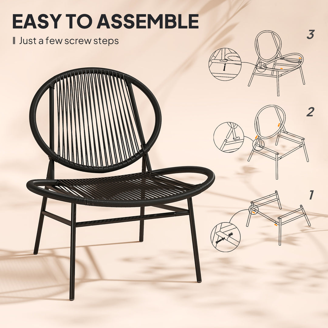 Outsunny Rattan Bistro Set, 3 Pieces Wicker Patio Furniture Set, Acapulco Chairs and Steel Table for Porch, Balcony, Black