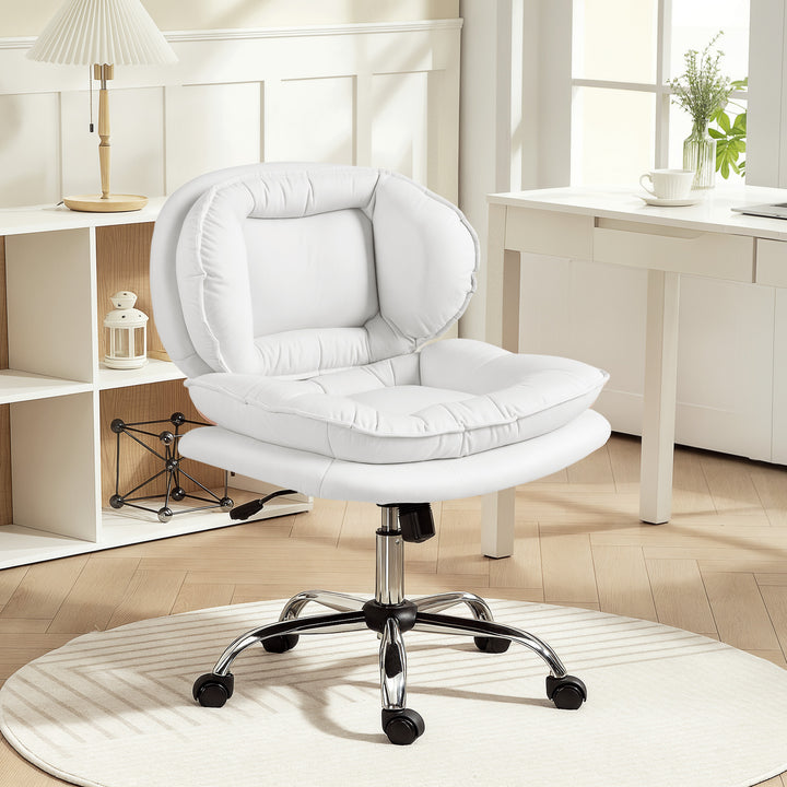 HOMCOM Criss Cross Chair, Swivel Wide Office Chair with Leathaire Upholstery, Tilting, No Arm, White