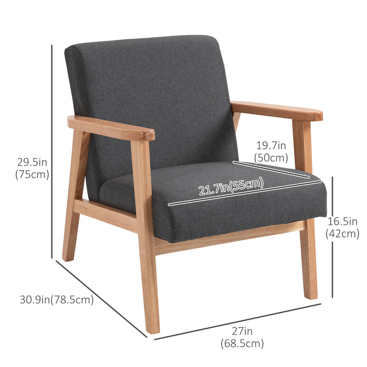 HOMCOM Mid-Century Modern Accent Chair Retro Fabric Armchair Wooden Arm Upholstered Lounge Chair for Living Room Floral