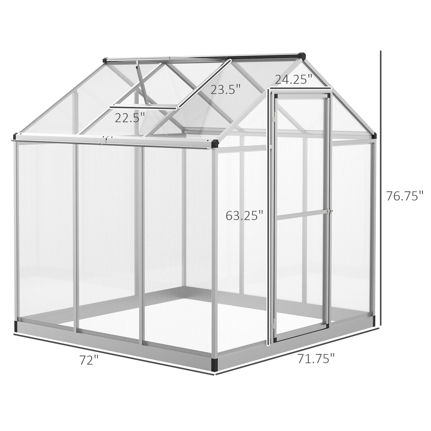 Outsunny 6' x 10' x 6.4' Walk-in Garden Greenhouse Polycarbonate Panels Plants Flower Growth Shed Cold Frame Outdoor Portable Warm House Aluminum Frame, Silver