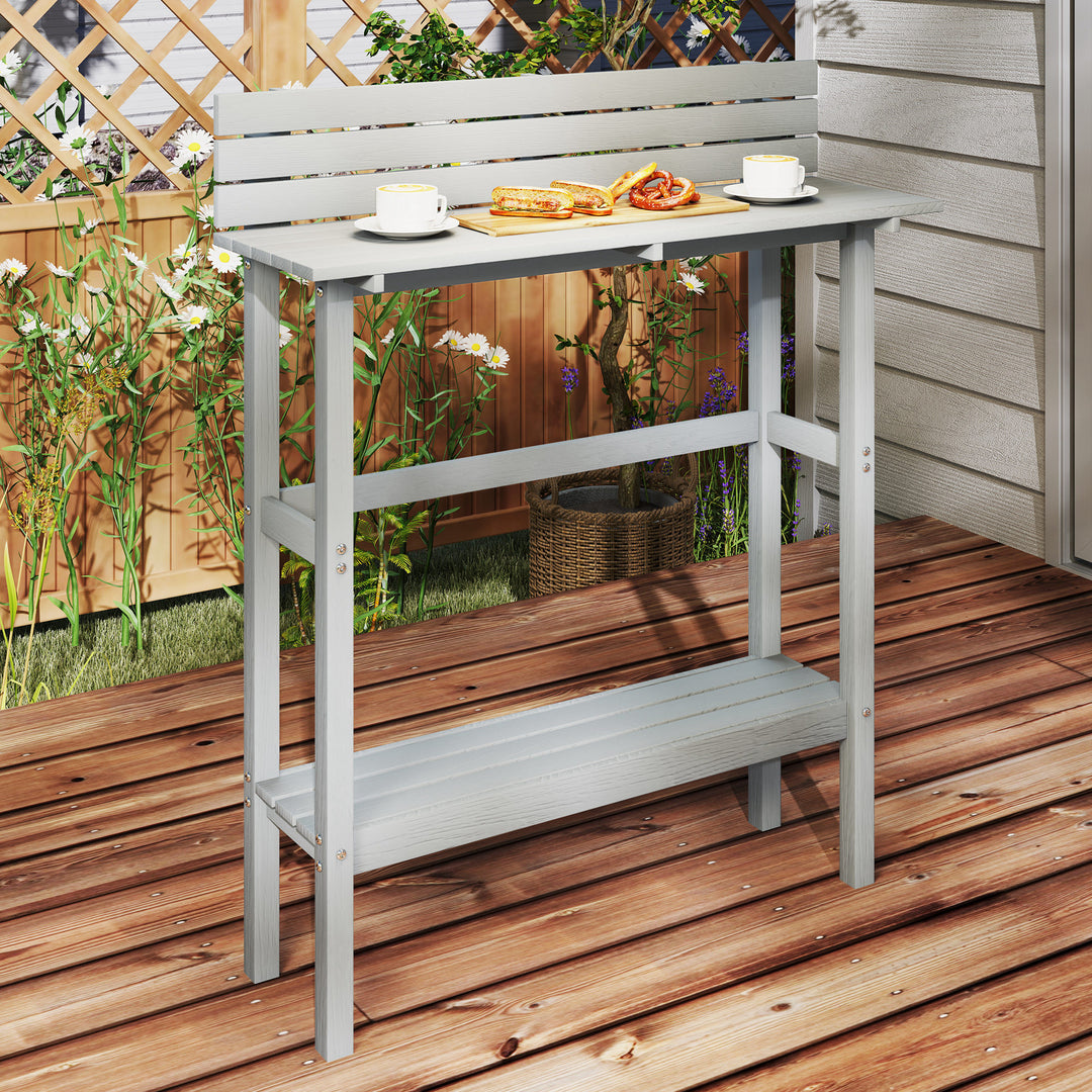 Outsunny 110cm Rectangle Outdoor Bar Table with Built-in Footrest, Slatted Top, Grey