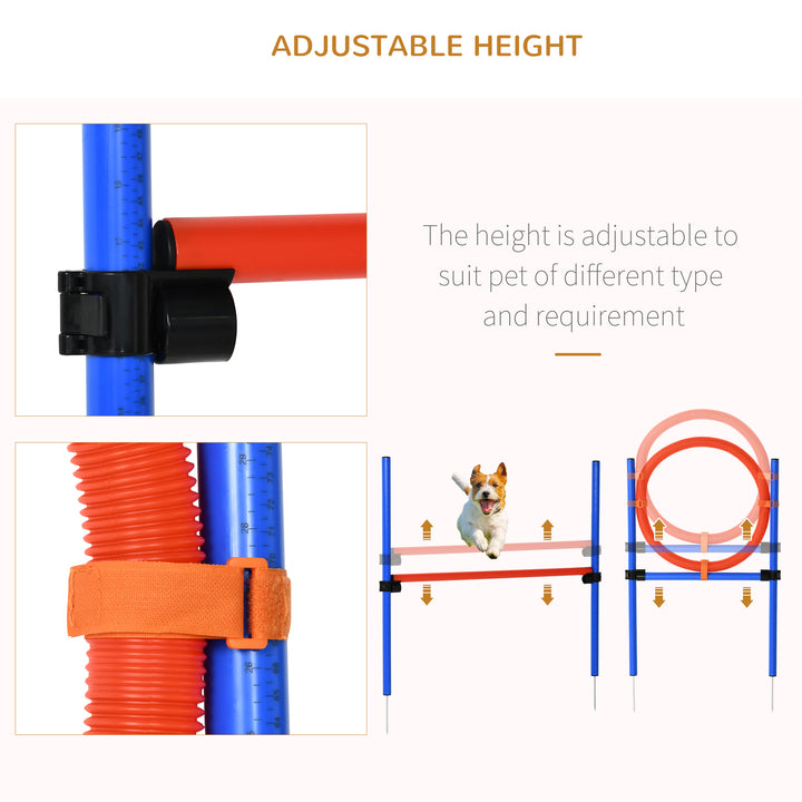 PawHut Dog Pet Agility Training Kit High Jump Weave Pole Ring Obedience Training Set Adjustable Equipment Portable