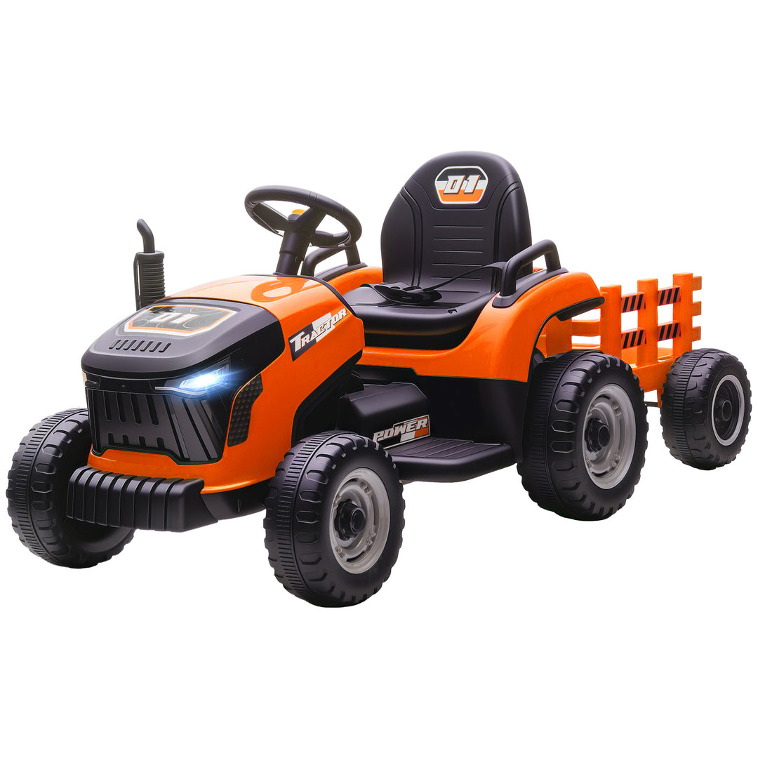 Qaba 12V Kids Ride On Tractor with Trailor, Remote Control, Music, Lights, Shifter, for Kids Ages 3-8 Years, Blue