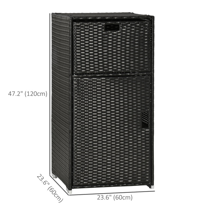 Outsunny Patio Storage Cabinet, Outdoor Towel Rack for Pool, Waterproof PE Rattan Wicker, Hot Tub Accessory, with Basket Drawer, Mixed Grey