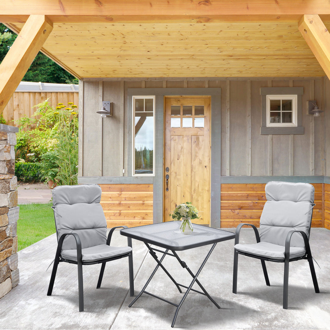 Outsunny 30" Square Outdoor Dining Table, Foldable Patio Table with Umbrella Hole, Water-Grain Glass Top Coffee Table for Balcony, Poolside, Black