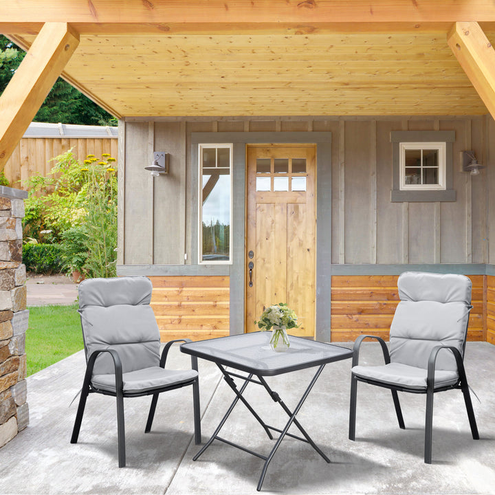 Outsunny 30" Square Outdoor Dining Table, Foldable Patio Table with Umbrella Hole, Water-Grain Glass Top Coffee Table for Balcony, Poolside, Black