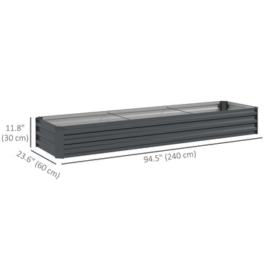 Outsunny 8'x2'x1' Galvanized Raised Bed, Large Elevated Planter Box for Growing Flowers, Herbs and Vegetables, Dark Grey