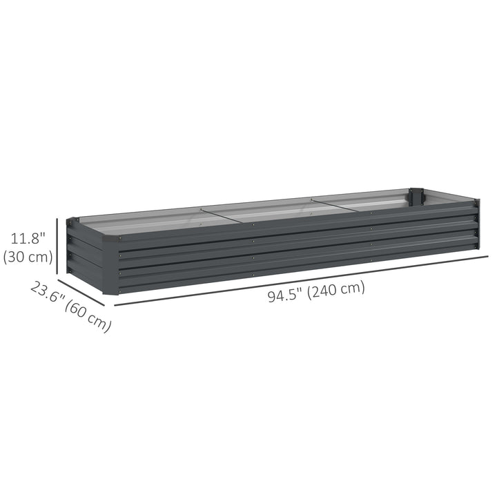 Outsunny 8'x2'x1' Galvanized Raised Bed, Large Elevated Planter Box for Growing Flowers, Herbs and Vegetables, Dark Grey