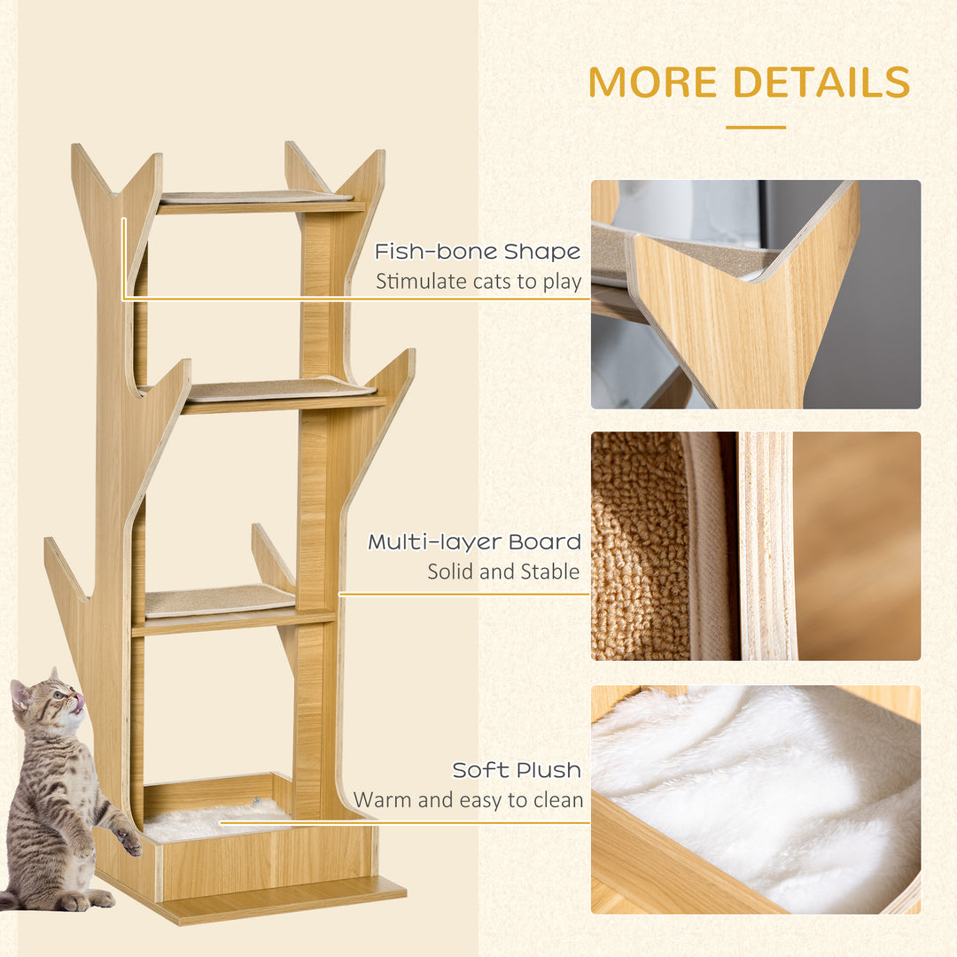 PawHut 4-level Platform Cat Tree with Resting House, Activity Center for kittens, Cat Tower Furniture with Cushion, Oak