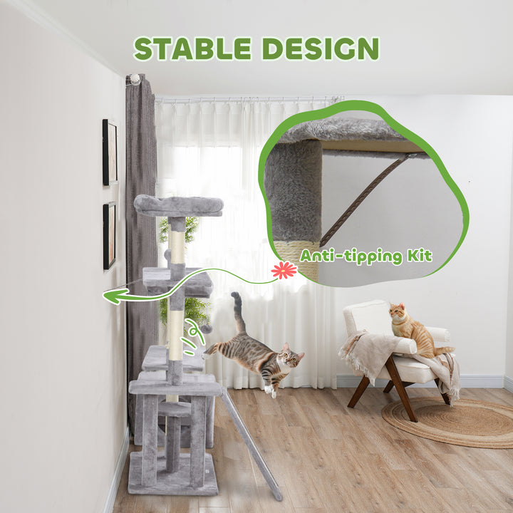 PawHut 53" Cat Tree, Cat Tower with Scratching Posts, Cat Condo, Beds, Platforms, Toy Balls for Indoor Cats, Dark Grey