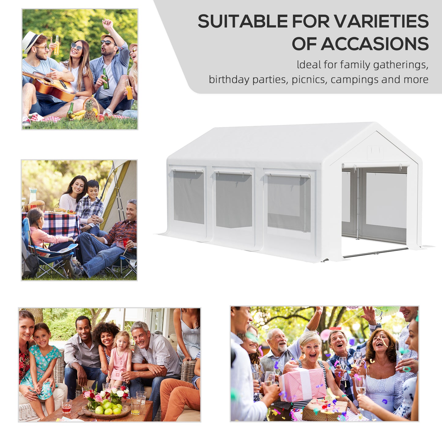 Outsunny 20â€™ x 10â€™ Heavy Duty Party Tent Outdoor Carport Canopy Shelter Gazobo with Sidewall, Zipper Door and Windows, White