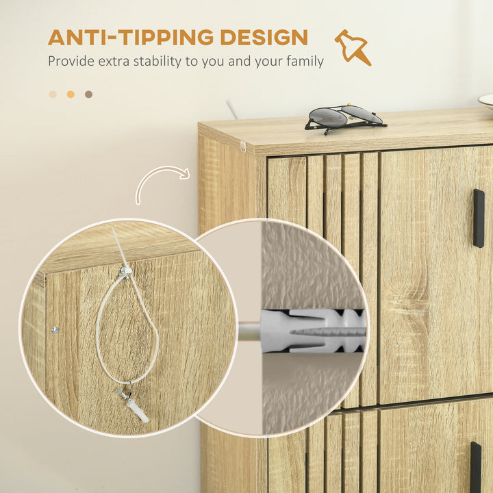 HOMCOM Shoe Storage Cabinet Organizer for 18 Pairs of Shoes with 3 Flip Drawers and Adjustable Shelves, Oak