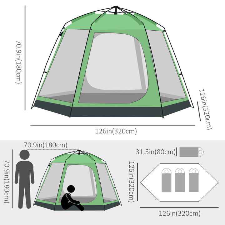 Outsunny 6 People Instant Automatic Camping Tent, 2-Tier Fabric Backpacking Tent with 4 Windows 2 Doors Portable Carry Bag for Fishing Hiking, Green