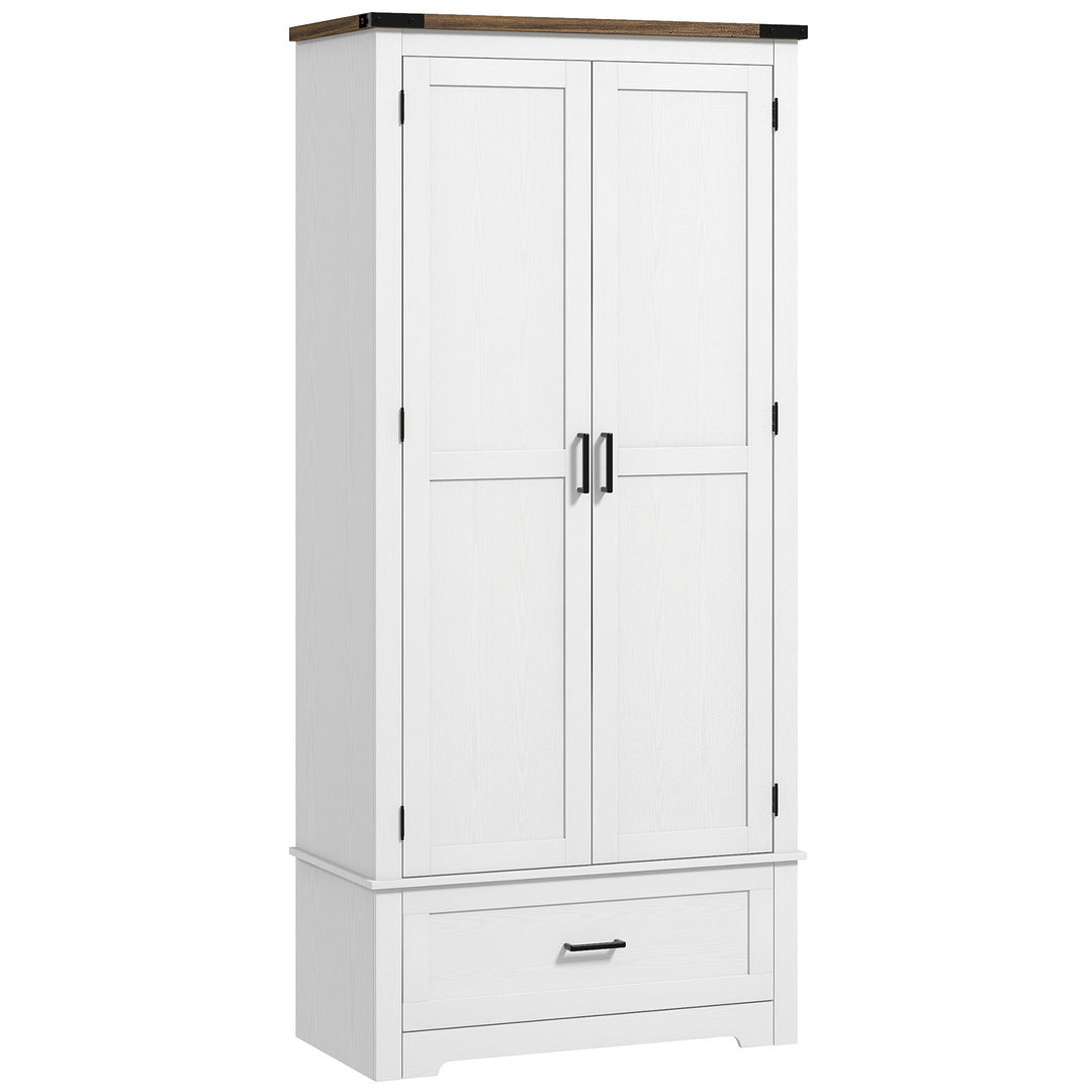 HOMCOM 69" Tall Farmhouse Kitchen Pantry Cabinet with 2 Doors, Drawer and Adjustable Shelves, Black Wood Grain