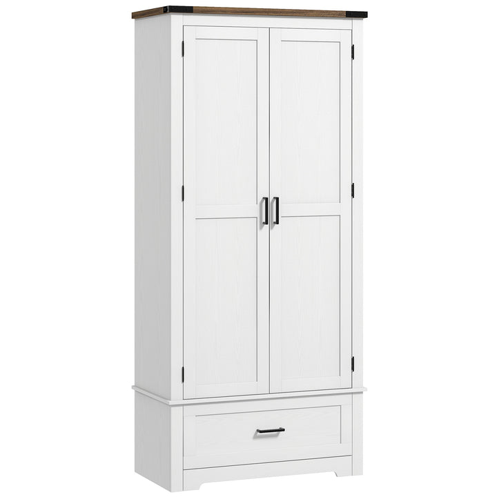 HOMCOM 69" Tall Farmhouse Kitchen Pantry Cabinet with 2 Doors, Drawer and Adjustable Shelves, Black Wood Grain