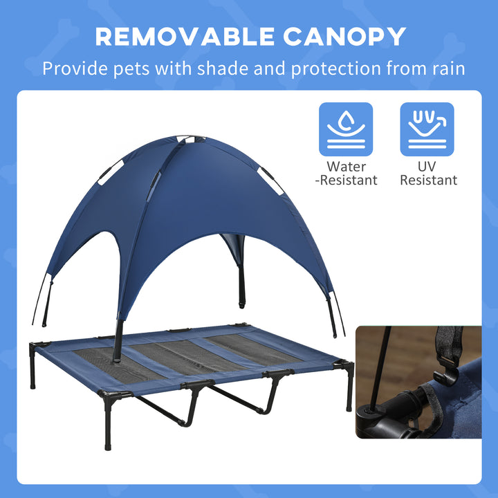 PawHut Elevated Dog Bed with Canopy, Portable Raised Dog Cot for XL Sized Dogs, Indoor & Outdoor, 48" x 36" x 43", Coffee