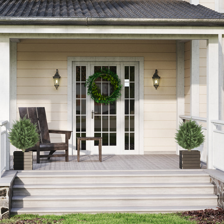 HOMCOM 24" Artificial Cypress Trees with Ground Stake, Set of 2 Artificial Plants for Indoor & Outdoor, UV Resistant, Green