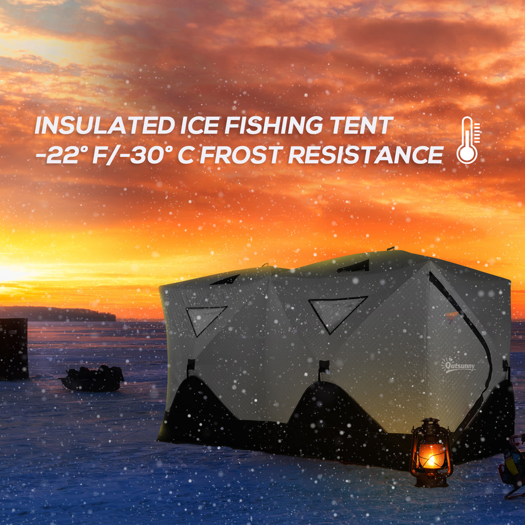 Outsunny 8-Person Insulated Ice Fishing Tent Shelter with Ventilation Windows and Carry Bag, for -22℉, Blue