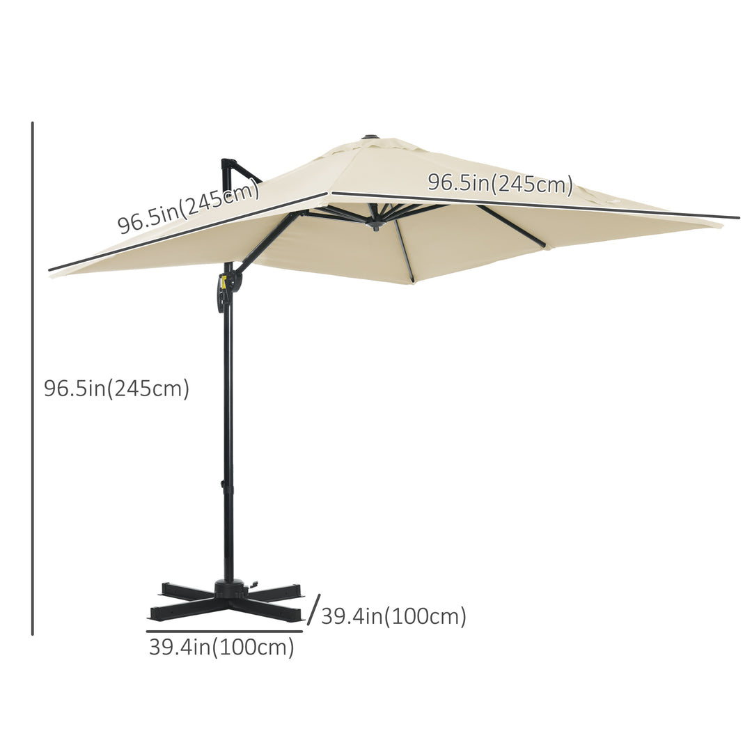 Outsunny 8' x 8' Square Patio Hanging Offset Umbrella with 360° Rotation, Aluminum Outdoor Cantilever Parasol with Crank & Tilt, Sun Canopy Shelter with Cross Base, Wine Red