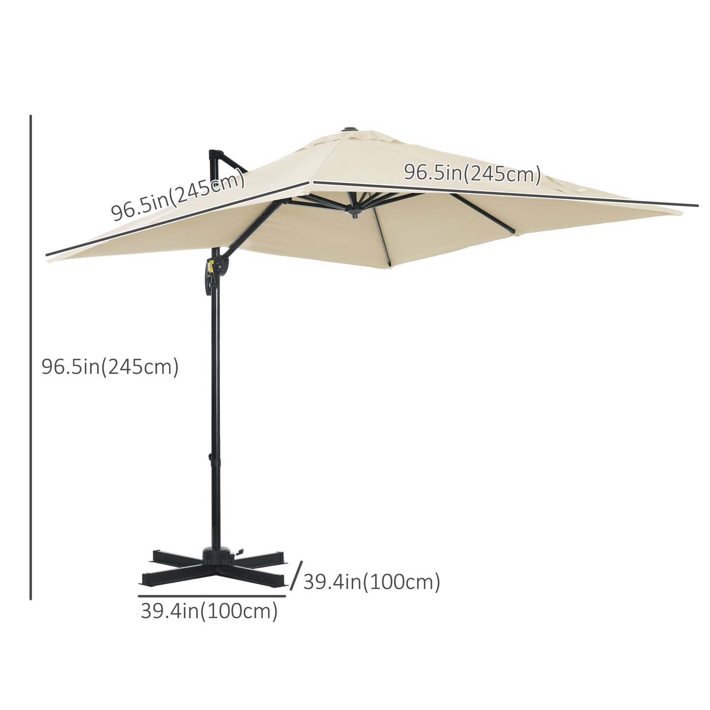 Outsunny 8' x 8' Square Patio Hanging Offset Umbrella with 360Â° Rotation, Aluminum Outdoor Cantilever Parasol with Crank & Tilt, Sun Canopy Shelter with Cross Base, Wine Red