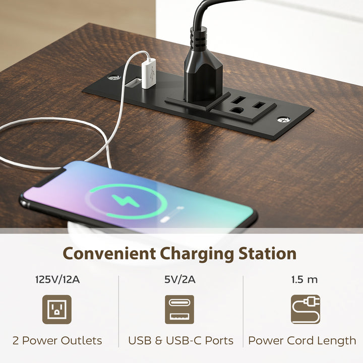 HOMCOM Farmhouse Sideboard with Charging Station, 58" Buffet Cabinet, Kitchen Storage Cabinet with 4 Drawers, 2 Doors, Black