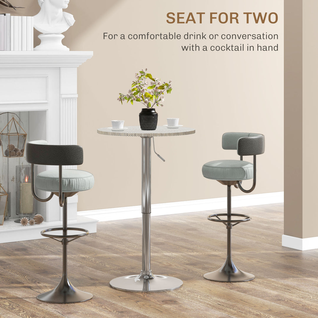 HOMCOM Adjustable Bar Table for 2, Round Pub Table with PE Rattan Top and Steel Base for Home Bar, Small Dining Room, Grey