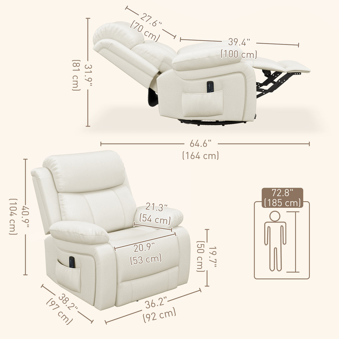 HOMCOM PU Leather Reclining Chair with Vibration Massage Recliner, Swivel Base, Rocking Function, Remote Control, Black