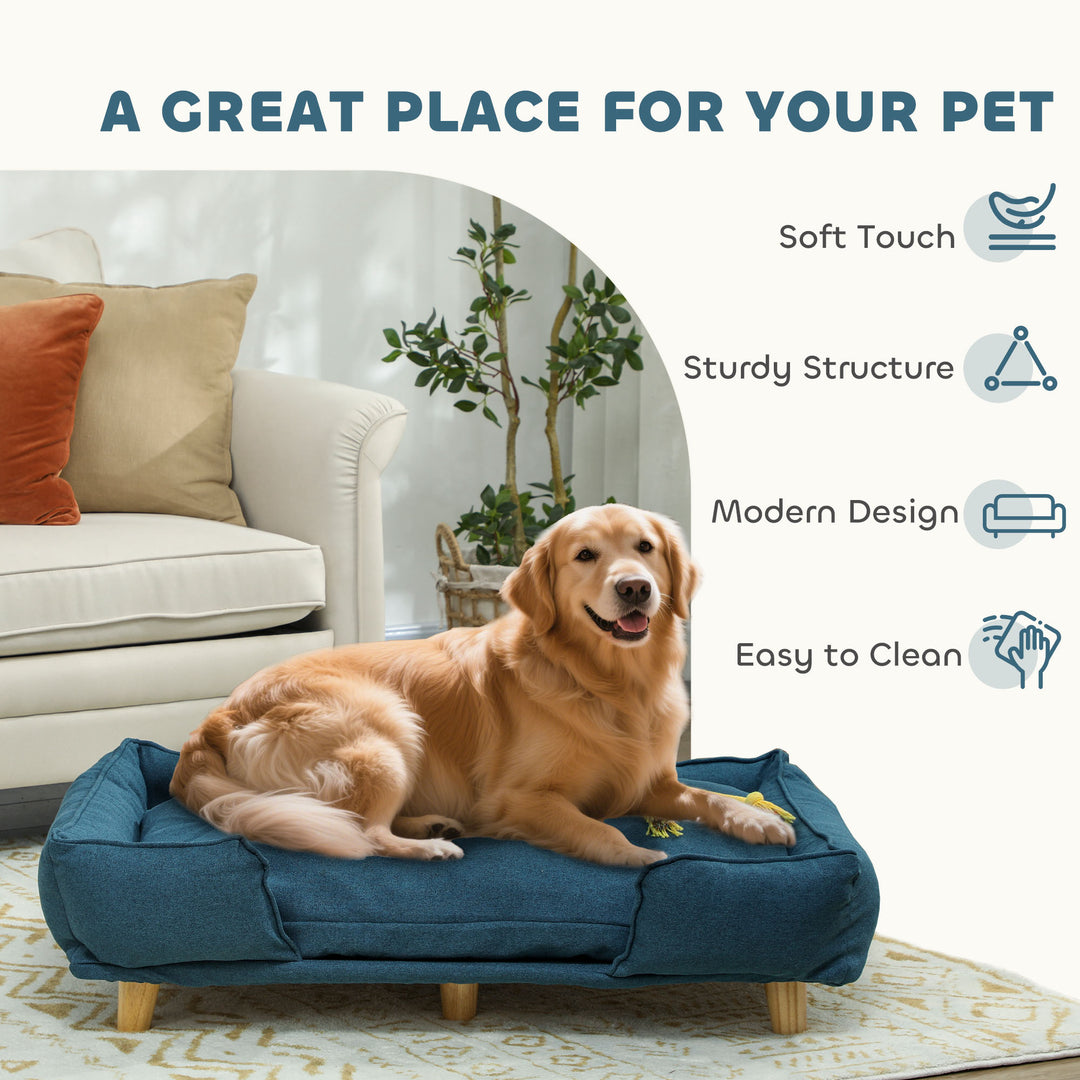 PawHut Washable Dog Sofa for Large Dogs, Elevated Pet Couch with Anti-slip Foot Pads, Dark Blue
