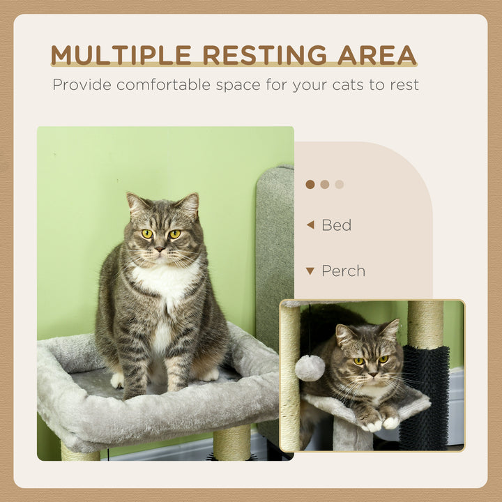 PawHut 19" Cat Tree with Sisal Scratching Post, Cat Tower Condo with Bed, Self Groomer, Perch, Dangling Ball, Grey