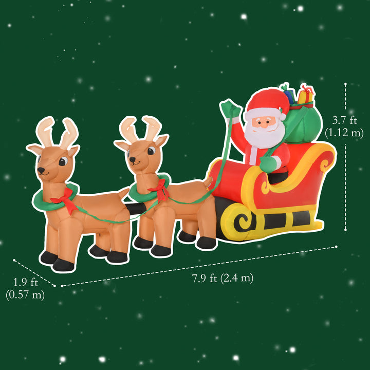 HOMCOM 8ft Christmas Inflatables Santa Claus with Sleigh and Reindeer, Outdoor Decoration with LED Lights Display