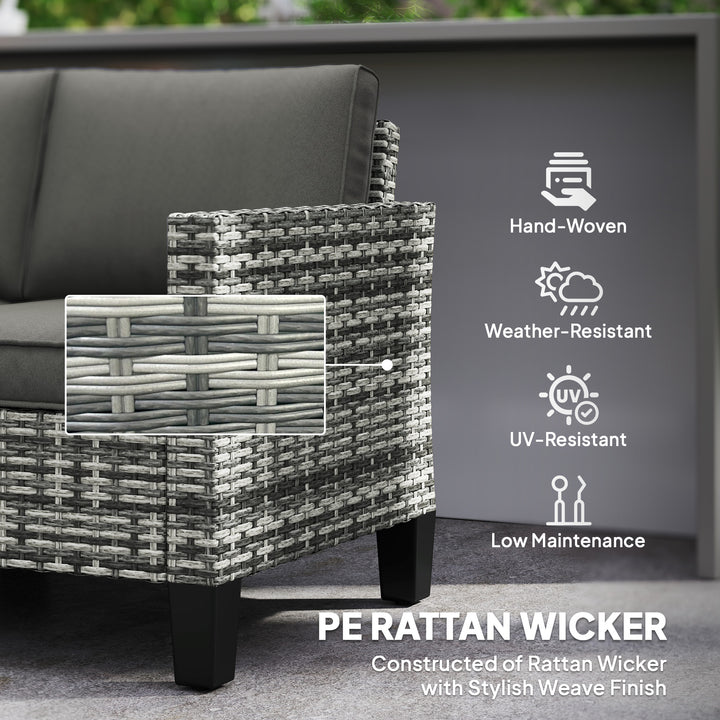 Outsunny 2 Seat Patio Loveseat Deluxe Wicker Sofa Chair Outdoor Rattan Furniture Couch All Weather with Cushion for Balcony, Deck, Garden and Poolside, Grey