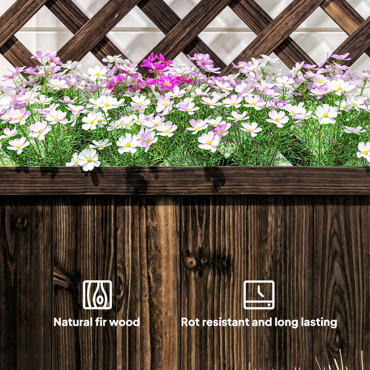 Outsunny 2.4 x 1 x 4.9 ft Garden Wooden Pine Trough Planter with Topped Trellis Climbing Plants Flower Raised Bed, Orange