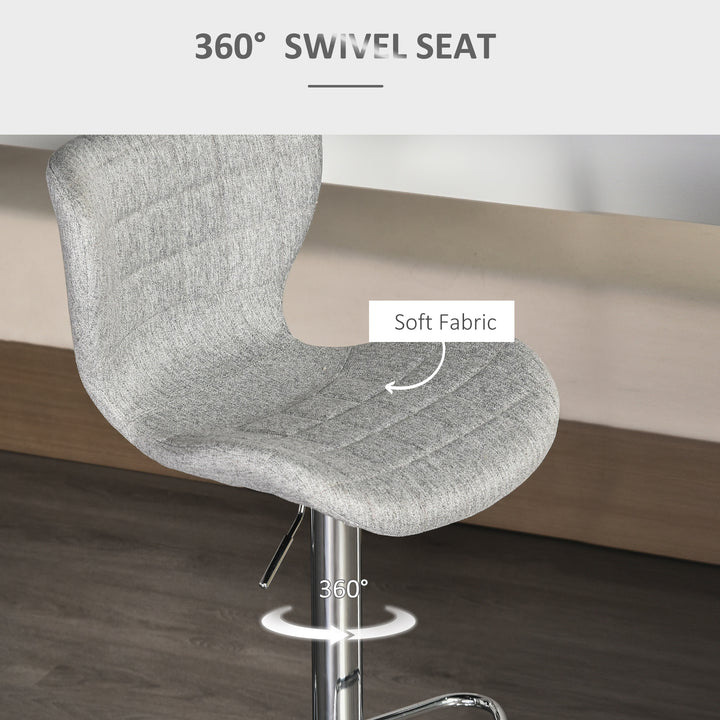 HOMCOM Set of 2 Counter Height Bar Stools Swivel Stool Height Adjustable Bar Chairs with Footrest for Kitchen Dining Home Pub, Grey