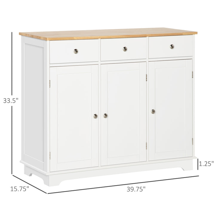 HOMCOM Modern Sideboard, Buffet Cabinet with Storage Cabinets, Drawers and Adjustable Shelves for Living Room, White