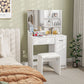 HOMCOM Vanity Set with Mirror and Stool, Makeup Vanity Table with Storage Drawer, Cabinet, Adjustable Shelf for Bedroom, White