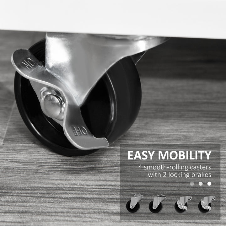 HOMCOM Lateral Filing Cabinet with Open Storage Shelf, Printer Stand Home Office Mobile File Cabinet with Wheels, Lockable Drawer, White